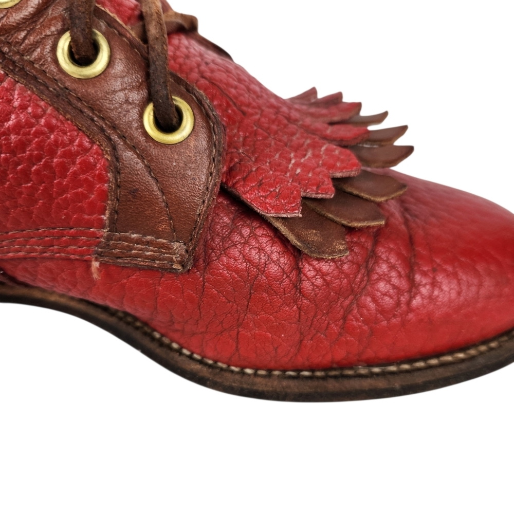 Justin Vintage Red Leather Brown Trim Lace Up Roper Western Boots Womens Size 6 - Picture 12 of 12
